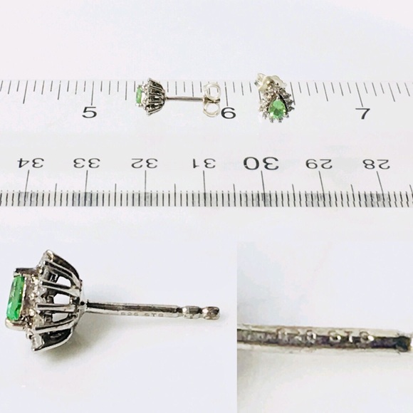 Sterling Silver Peridot Sapphire Stud Earrings - Picture 4 of 5